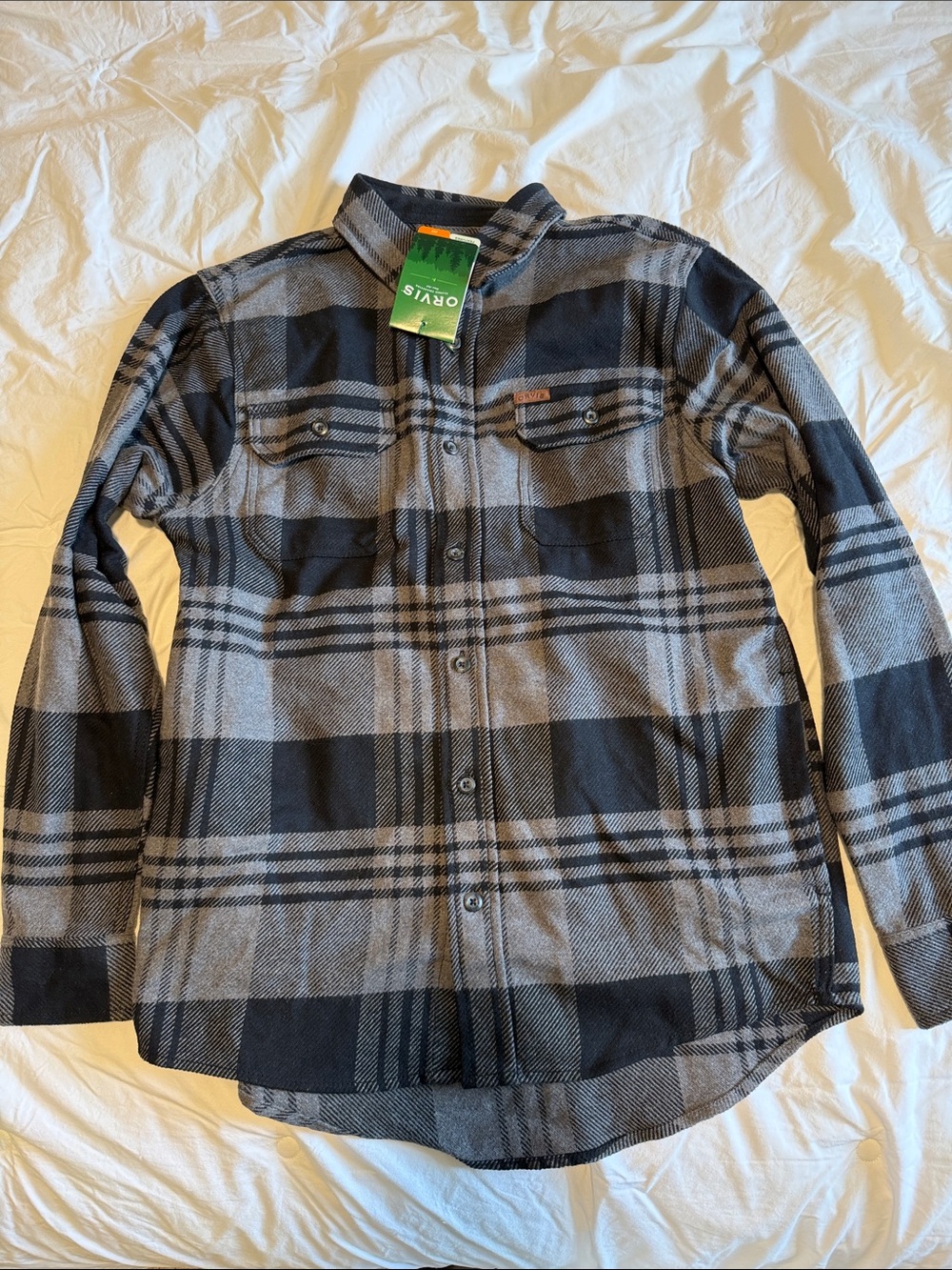 Orvis Black and Gray Plaid Jacket with Leather Logo Patch